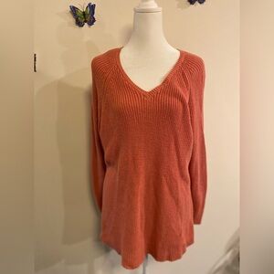 Eileen Fisher NWOT cotton V neck peach pullover sweater size Large